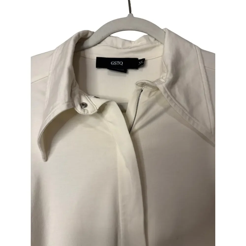 GSTQ Women's Snow White Front Zip Collared, Color Cream Shirt XL New With Tags